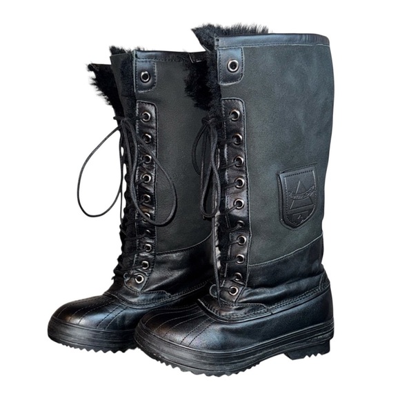RUDSAK Shoes - Atelier Noir By Rudsak Tall Black Lace-Up Winter Snow Boot Shearling And Leather